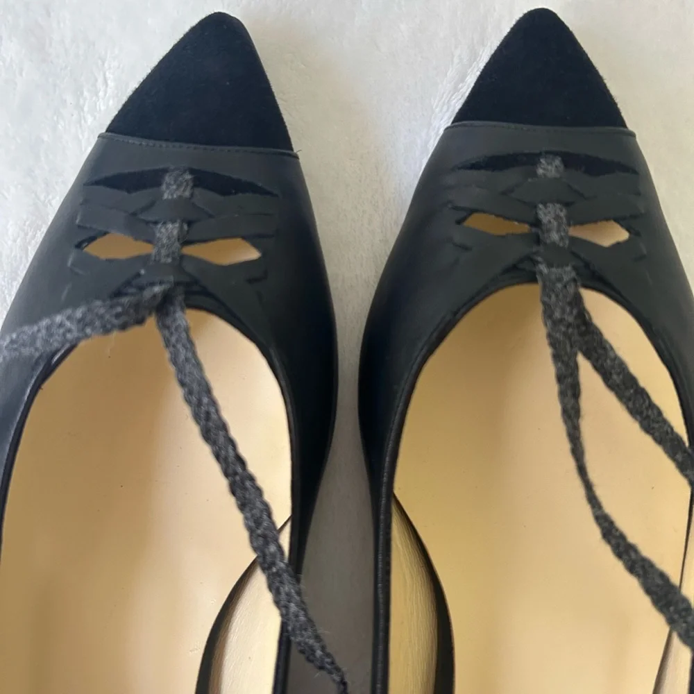 Sarah Flint Black Pointed-Toe Lace-Up Flats - Picture 6 of 9